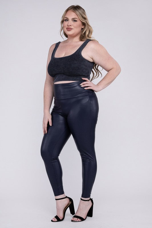 Plus Size High Rise Faux Leather Leggings