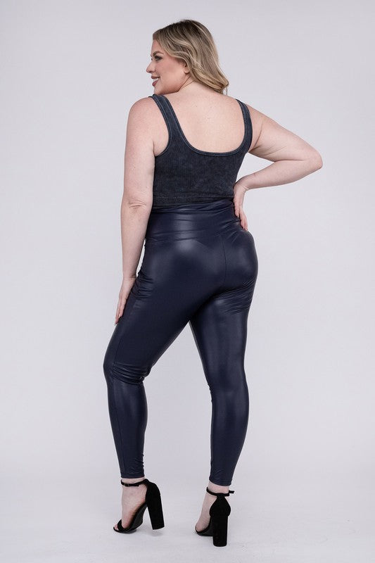 Plus Size High Rise Faux Leather Leggings