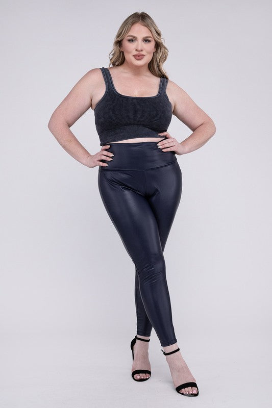 Plus Size High Rise Faux Leather Leggings
