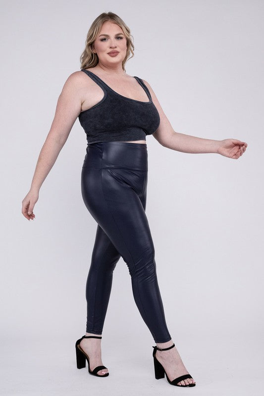 Plus Size High Rise Faux Leather Leggings