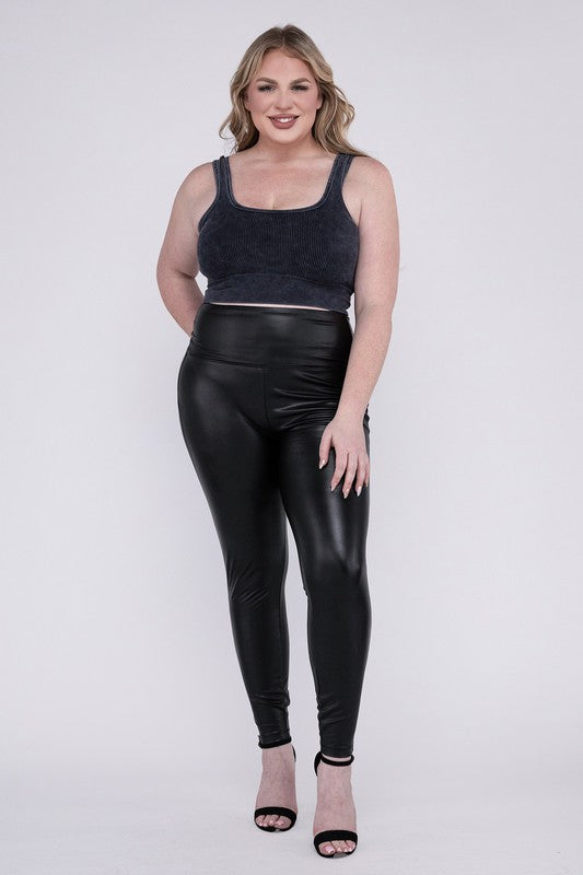 Plus Size High Rise Faux Leather Leggings