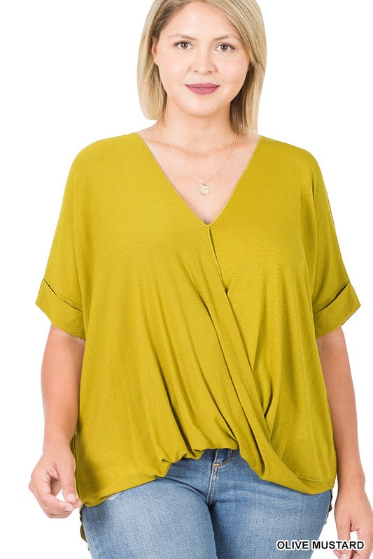 PLUS RAYON SPAN CREPE LAYERED LOOK TOP, zenana, blouse, shirt, soft fabric, vacation, work attire, church, plus size, full figured, fun, casual, trip outfit