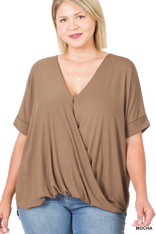 PLUS RAYON SPAN CREPE LAYERED LOOK TOP, zenana, blouse, shirt, soft fabric, vacation, work attire, church, plus size, full figured, fun, casual, trip outfit