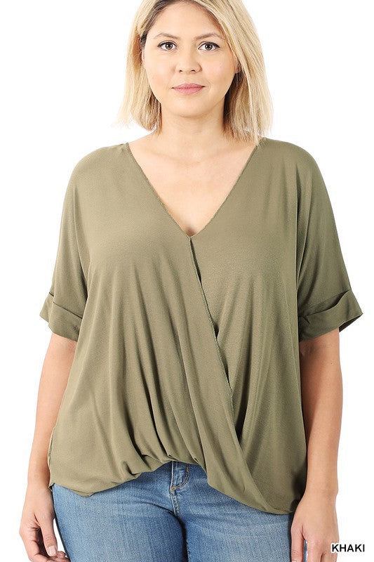PLUS RAYON SPAN CREPE LAYERED LOOK TOP, zenana, blouse, shirt, soft fabric, vacation, work attire, church, plus size, full figured, fun, casual, trip outfit