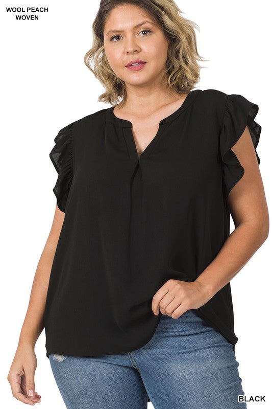 ruffles, high low, black, blouse, top, summer, trip, vacation, hot weather, casual, work outfit, work attire, mom life