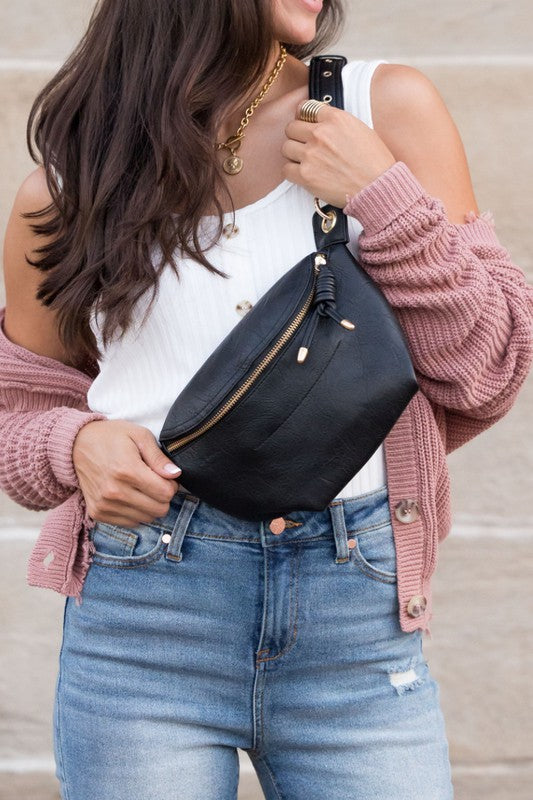 convertible black fanny pack sling bag