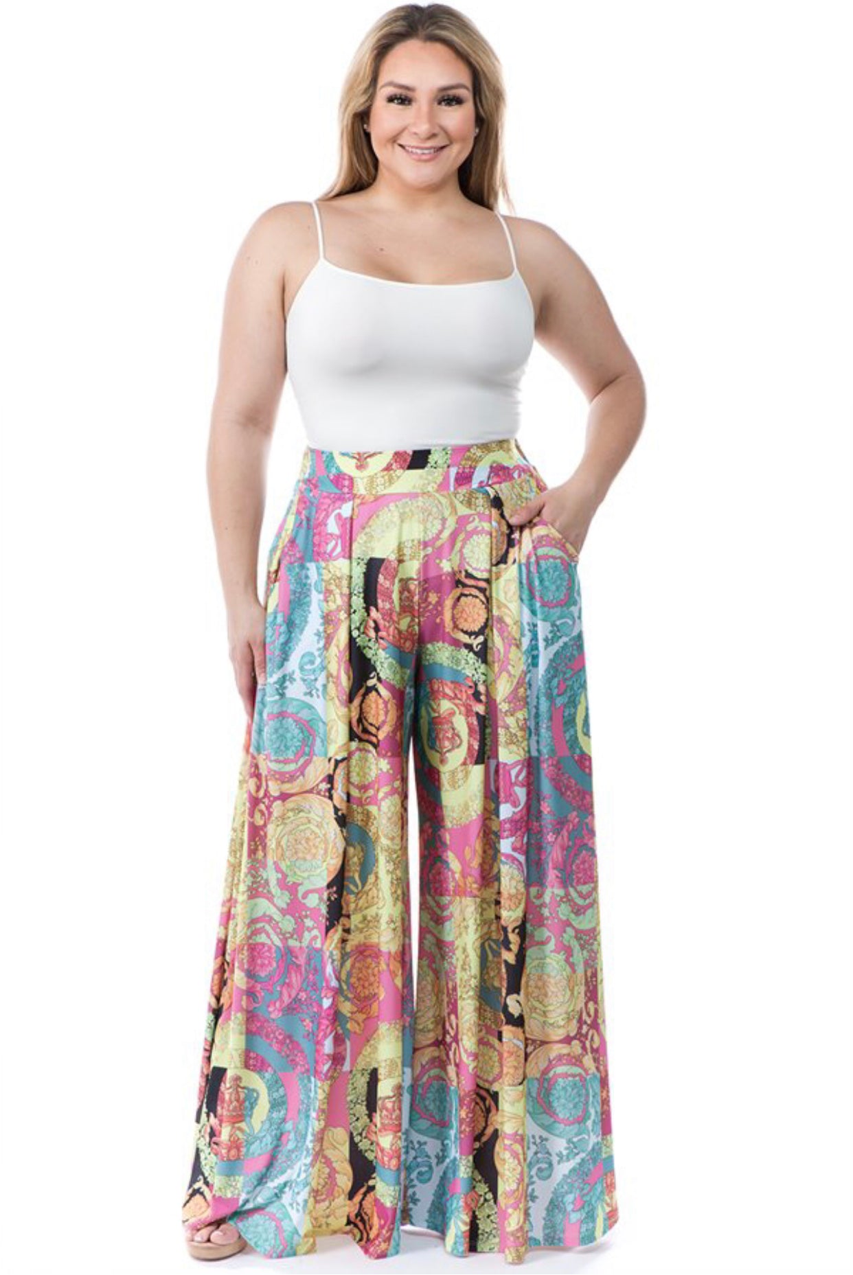 paisley print wide leg pants palazzo pants pink pockets
