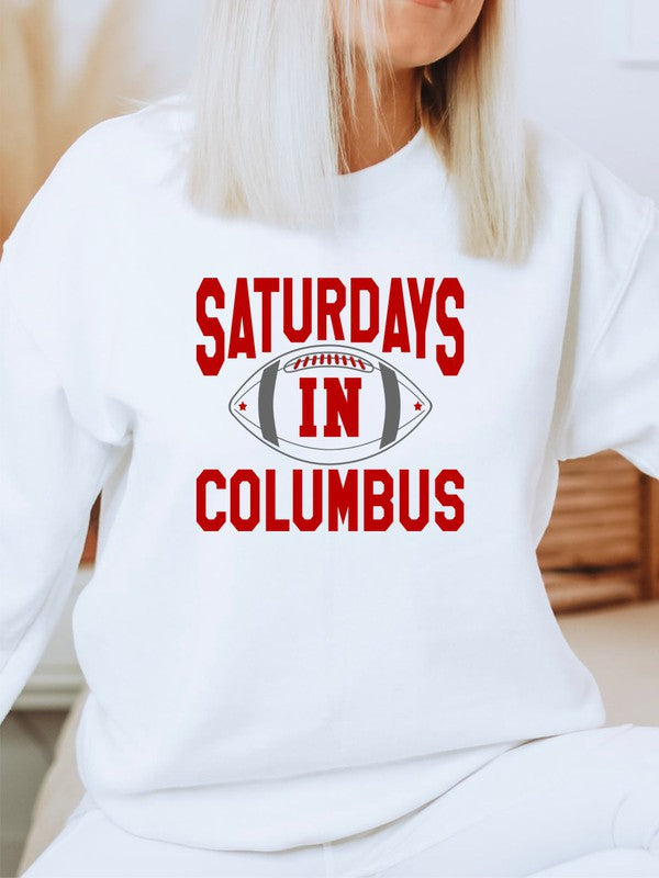 Saturdays in Columbus Football Cozy Crewneck Sweatshirt white red burgundy plus size