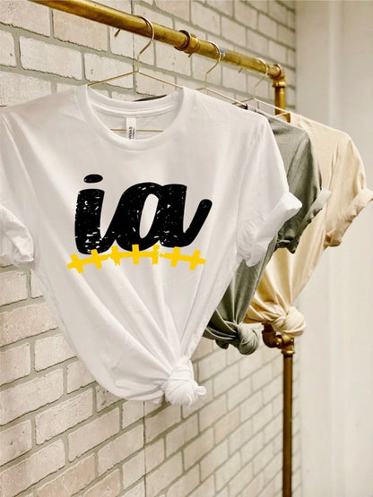 Iowa IA 2 Color Football Stitch Boutique Tee