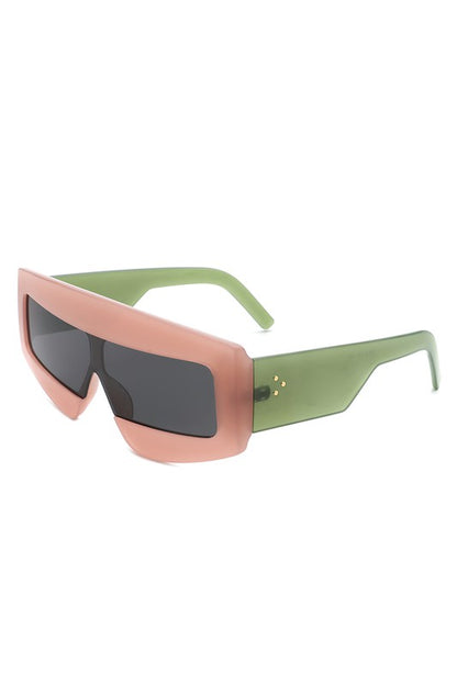 Rectangle Oversize Square Flat Top Sunglasses, pink and green, AKA accessories fashion, stylish chic couture