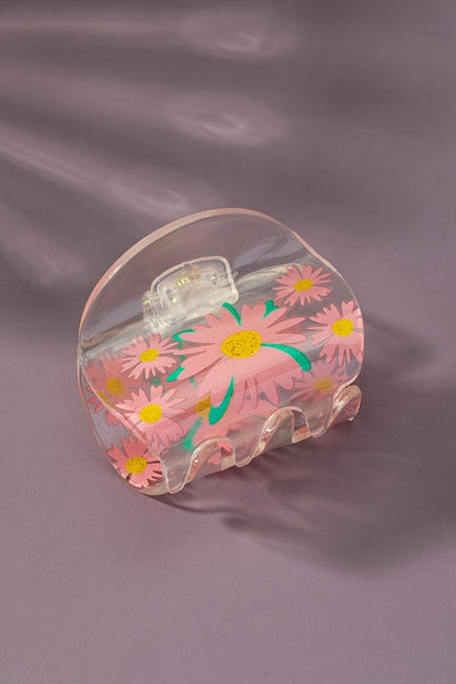 Clear lucite hair claw clip with flower prints