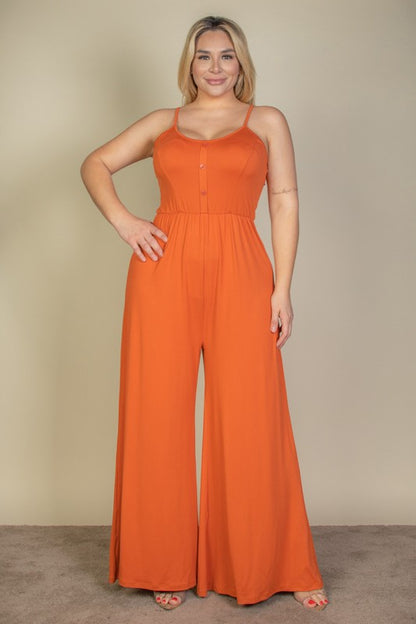 - Plus Size Button Front Wide Leg Jumpsuit - Soft & Light weight High stretch Jersey - Women's jumpsuit with very soft stretchy fabric.