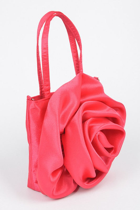 Oversize Satin Flower Top Handle Soft Clutch