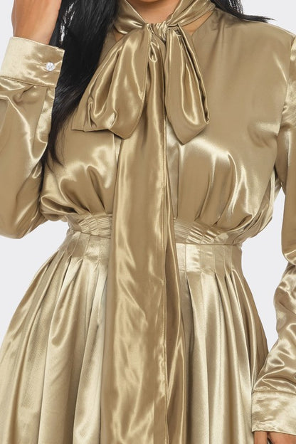 Satin Bow-Tie Midi Dress