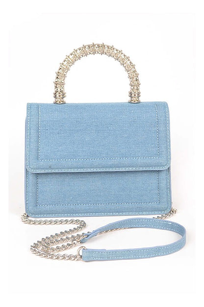 Silver Top Handle Denim Swing Bag