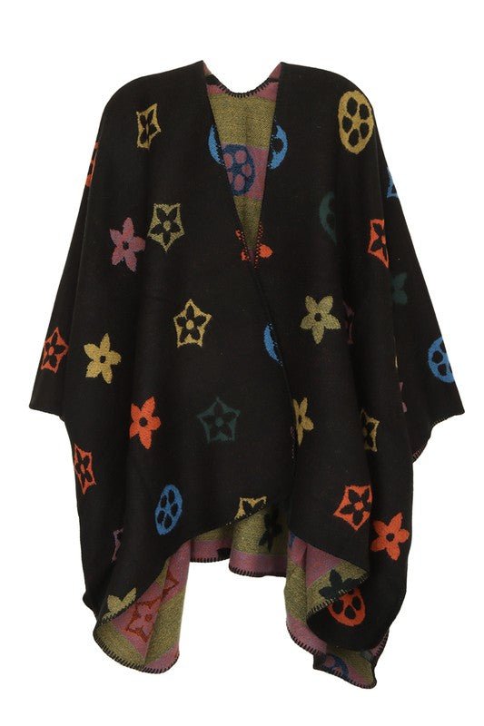 Multi Color and Geometric Pattern Poncho