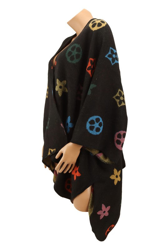 Multi Color and Geometric Pattern Poncho