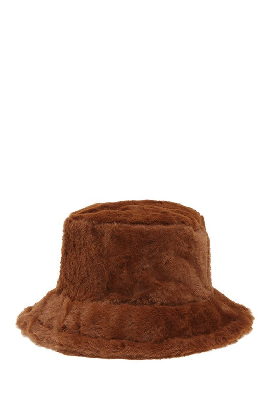 brown Solid Color Fur Bucket Hat