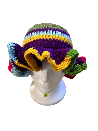 Multi color ruffle crochet hat