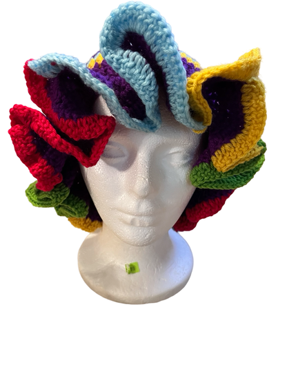 Multi color ruffle crochet hat