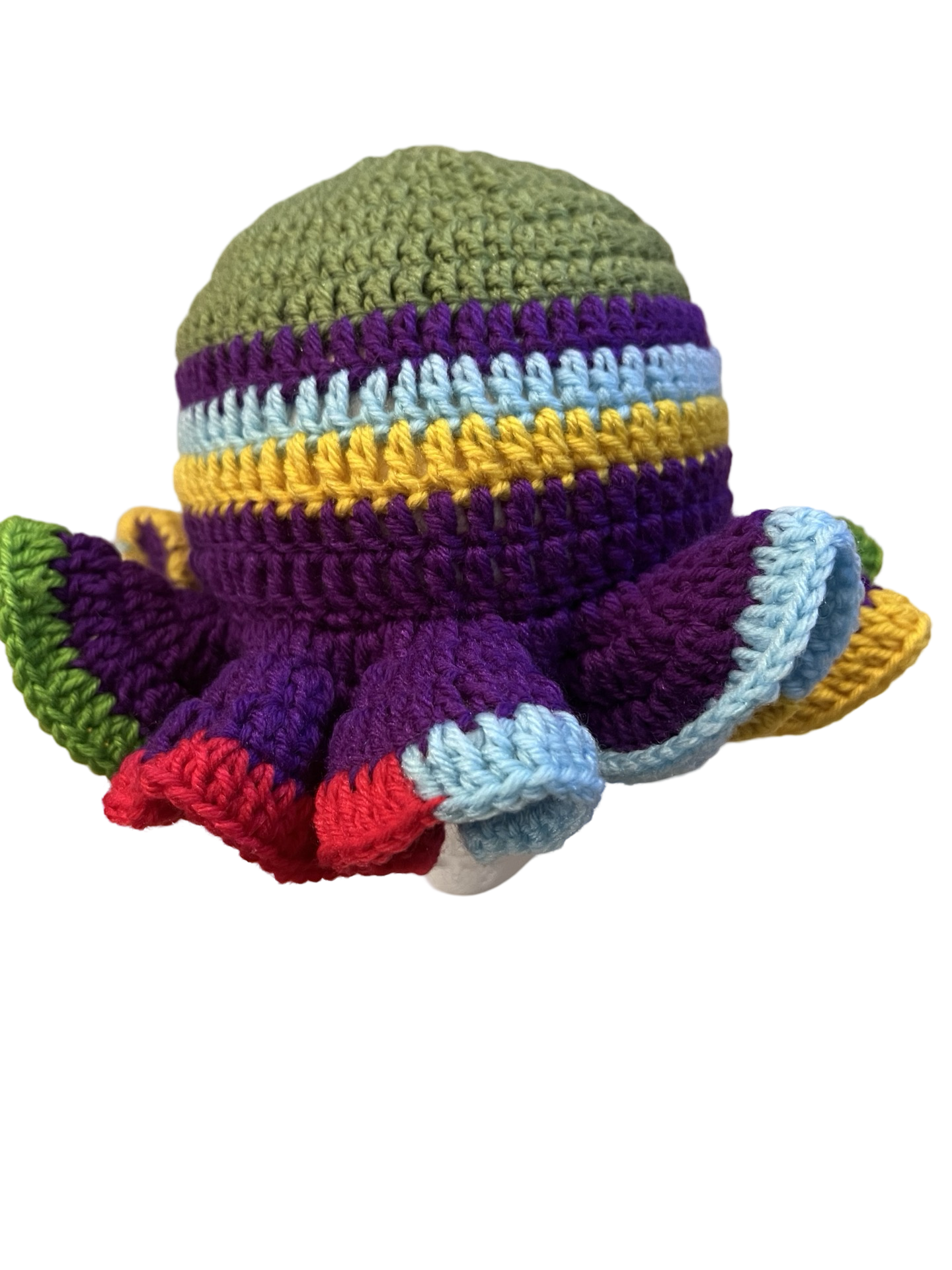 Multi color ruffle crochet hat