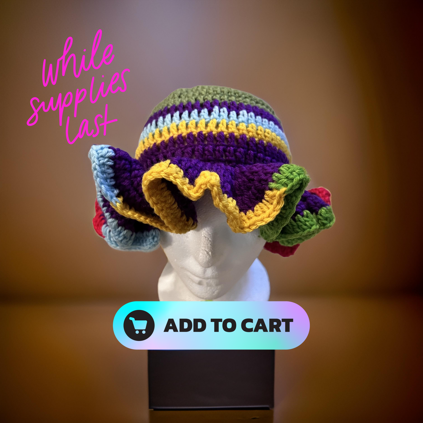 Multi color ruffle crochet hat