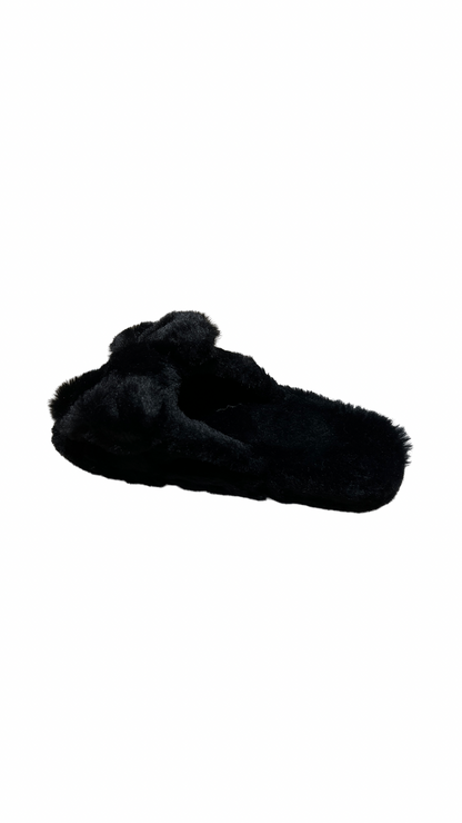 Black fluffy bow slippers- FREE SHIPPING