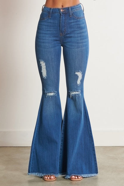 denim flare jeans high waist distressed ripped