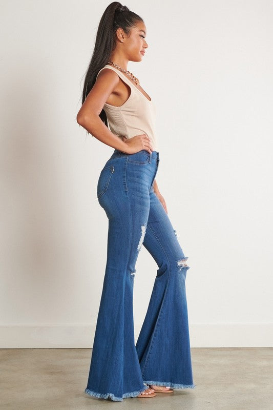 denim flare jeans high waist distressed ripped