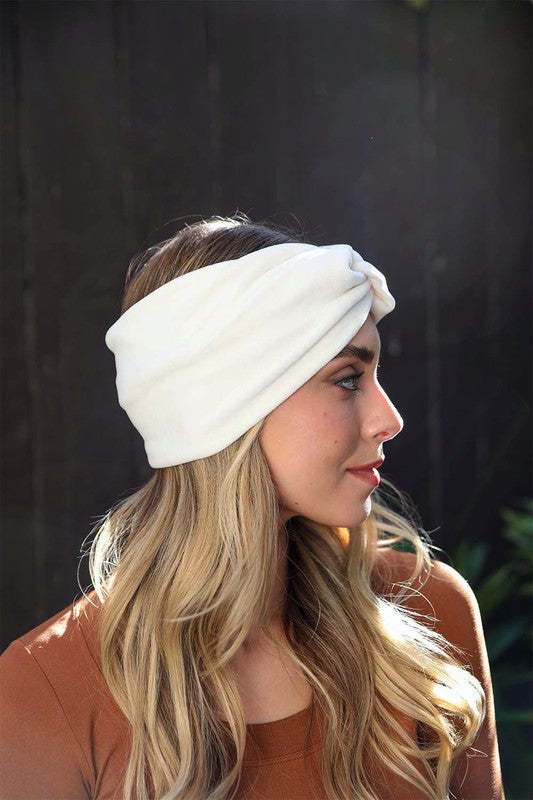 Super Soft Twisted Velvet Headbands white