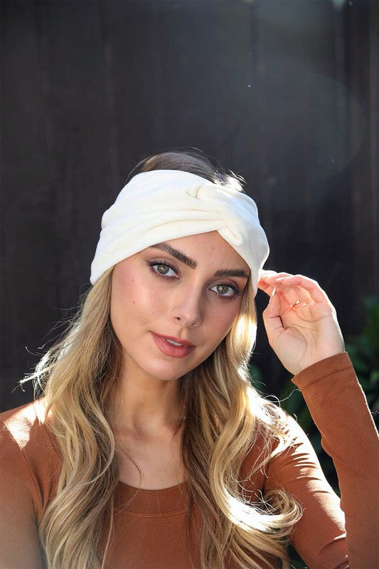 Super Soft Twisted Velvet Headbands white