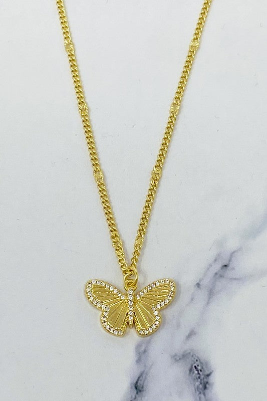 butterfly gold rhinestone necklace, gift, yellow gold plated, accessory, Christmas, graduation, birthday