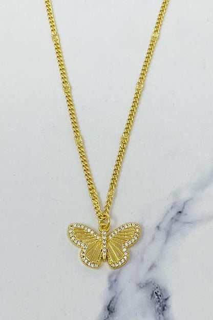 butterfly gold rhinestone necklace, gift, yellow gold plated, accessory, Christmas, graduation, birthday