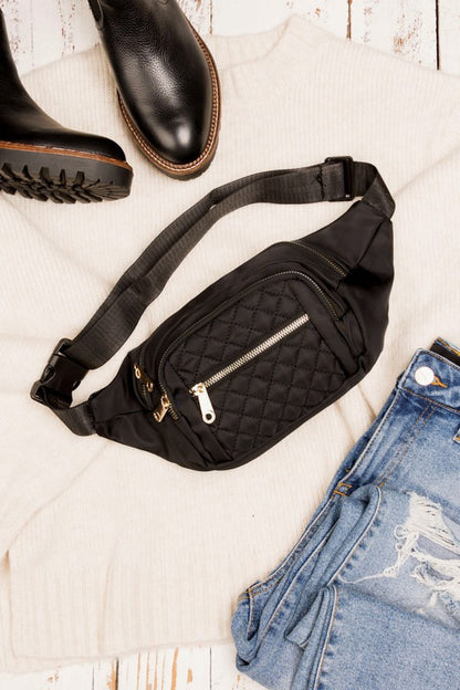 black quilted fanny pack sling bag