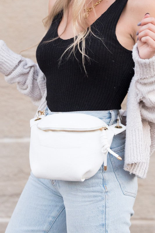 white convertible fanny pack sling bag