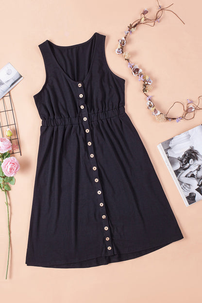 Sleeveless Button Down Mini Dress black