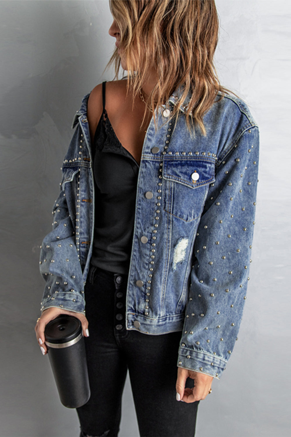 Studded Button Down Demin Jacket