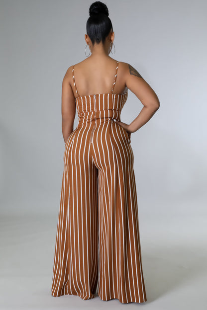 jumpsuit, striped, wide leg, brown, date night, brunch outfit, chic outfit, striped jumpsuit, cute jumpsuit