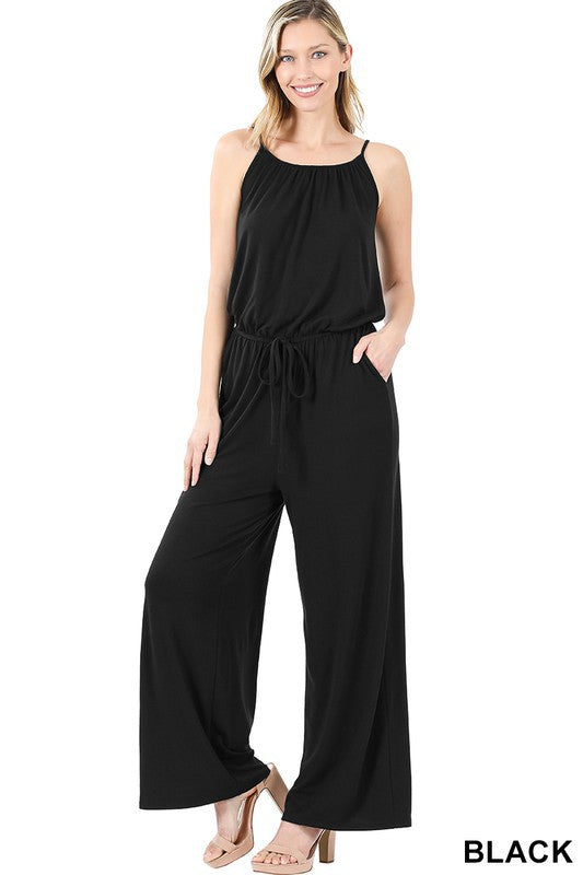 black jumpsuit, casual